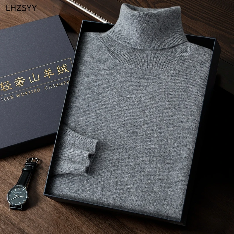 

2024 Autumn Winter New 100% Pure Cashmere Sweater Men's Turtlenecks Knit Pullovers Youth Loose Warm Tops Business Casual Shirt