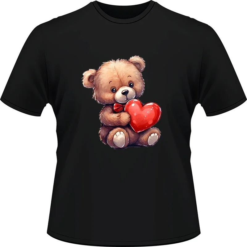 

Bear Holding A Balloon of Love Cotton T-Shirts Women's T-shirt Graphic Short-sleev Hip-hop Aesthetic Camisa Woman Clothes