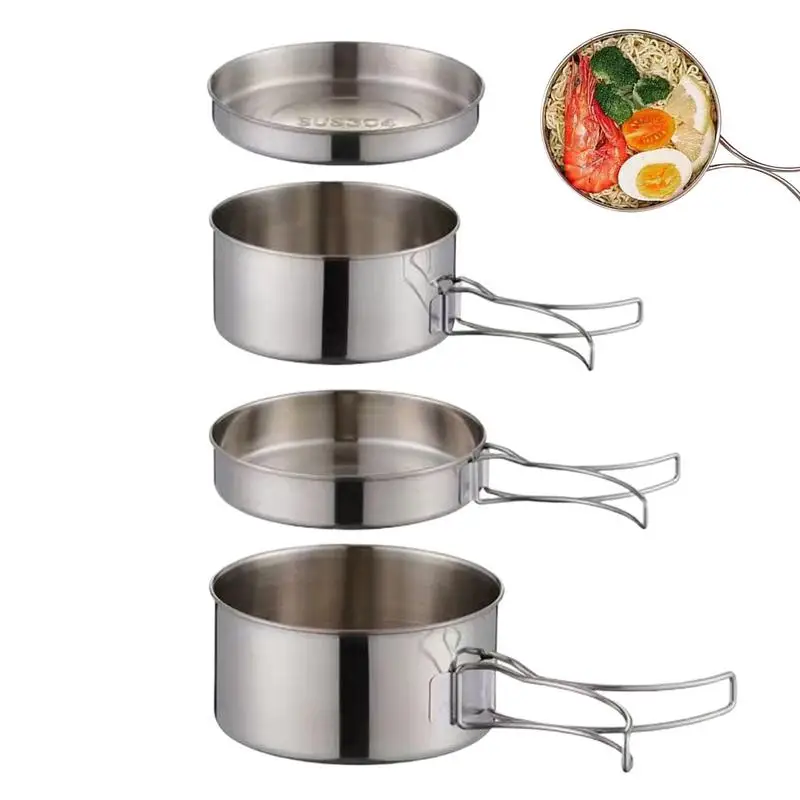 Ensemble De Casseroles De Camping Compactes À Feu Ouvert, Antiadhésives, Durables, Portables, Poêles De Camping En Acier Inoxydable Pour La Cuisine Fa