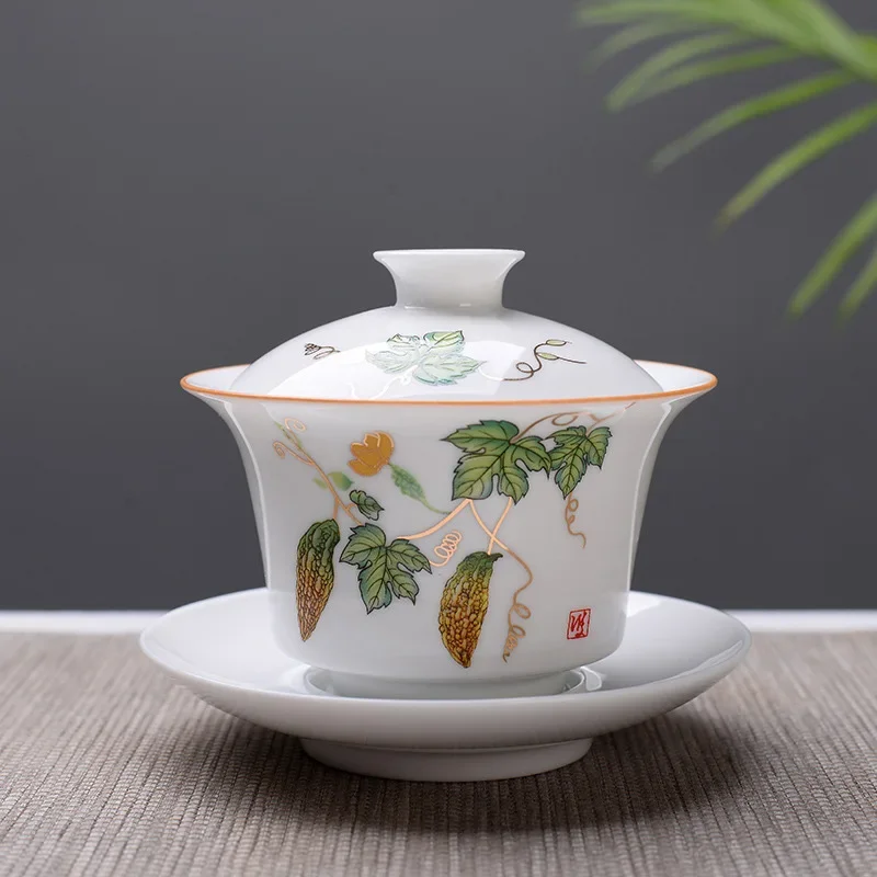 White bone china Gaiwan Tea Set Travel Ceramic Tea Set Kung fu tea set Chinese Porcelain Gaiwan cup