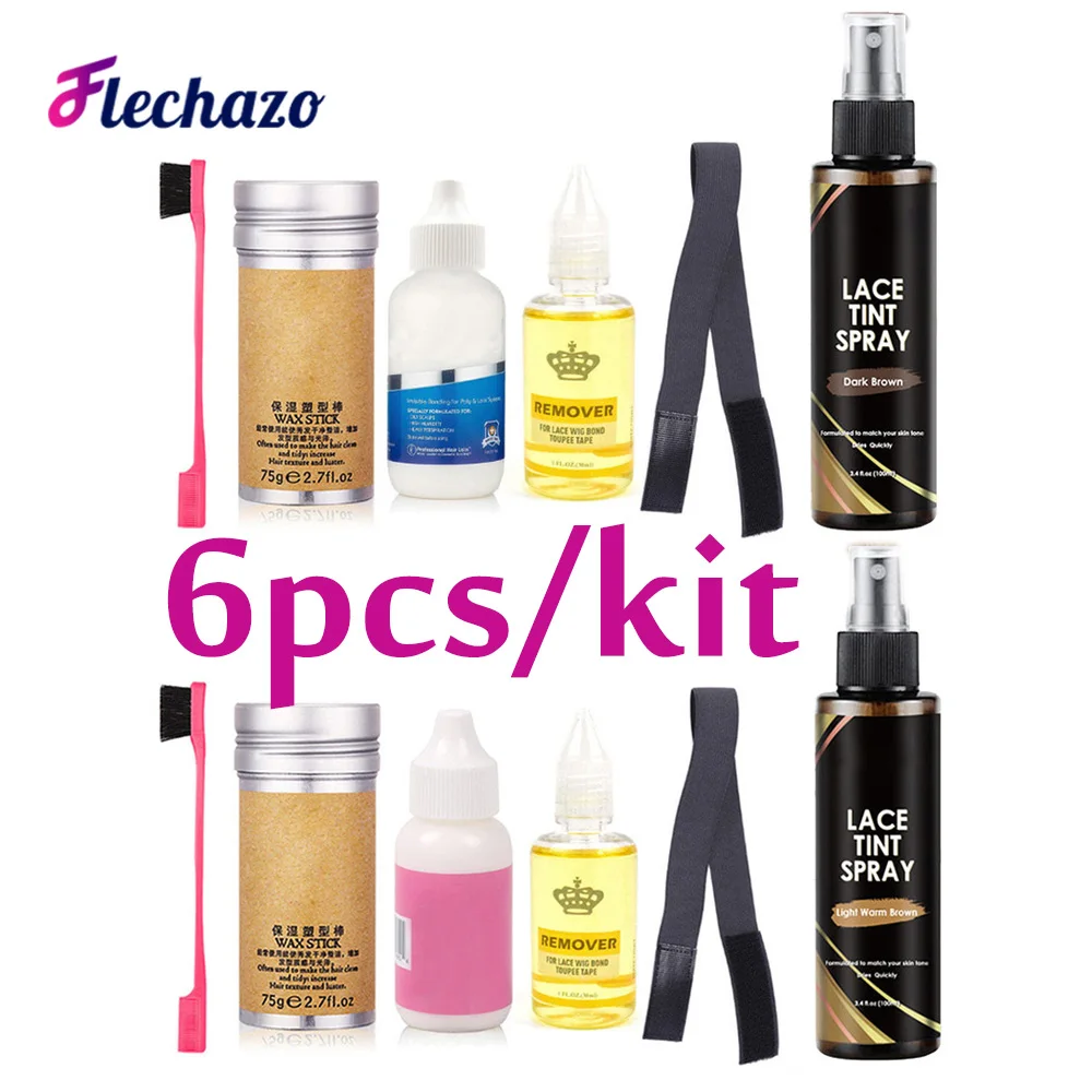 Kit de pegamento impermeable para peluca de encaje frontal, pegamento adhesivo para peluca, palo de cera adherente, tinte de encaje, cepillo de borde en aerosol, banda de fusión de encaje