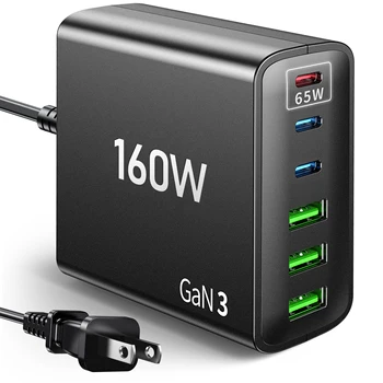 160W 6-Port USB Fast Charger: GaN Charger for all iPad iPhone series, Samsung Galaxy series, Android, MacBook Air Pro 1