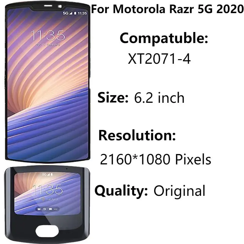 6.2 "100% Originale Nuovo Per Motorola Moto Razr 5G 2020 Display Lcd Touch Screen Digitizer Assembly 2.7" Per Moto Razr 5G Piccolo Lcd