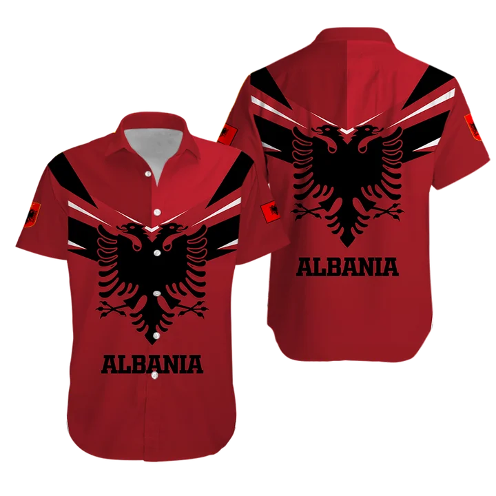 

Albania Flag Design Pattern Summer Mens Vintage Fashion Casual Luxury Short Sleeve Hawaii Shirts For Men Camisa Masculina Party