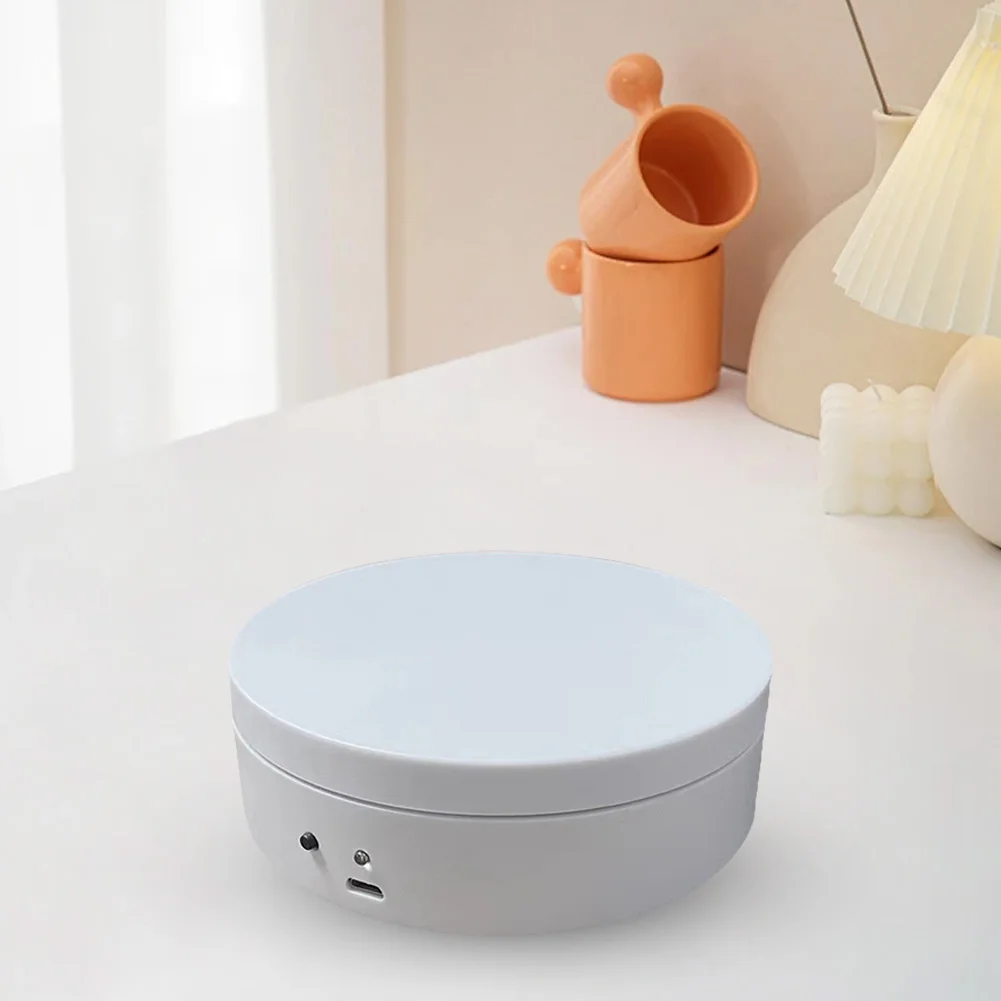 360도 회전 전동 턴테이블 12cm 자동 회전 플랫폼 USB 충전/배터리 작동 라이브 비디오용