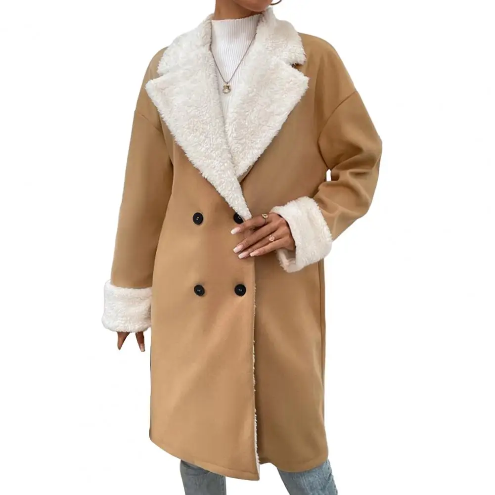 

Женская зимняя куртка, Стильное женское двубортное пальто с плюшевым воротником-стойкой на осень и зиму, средней длины
