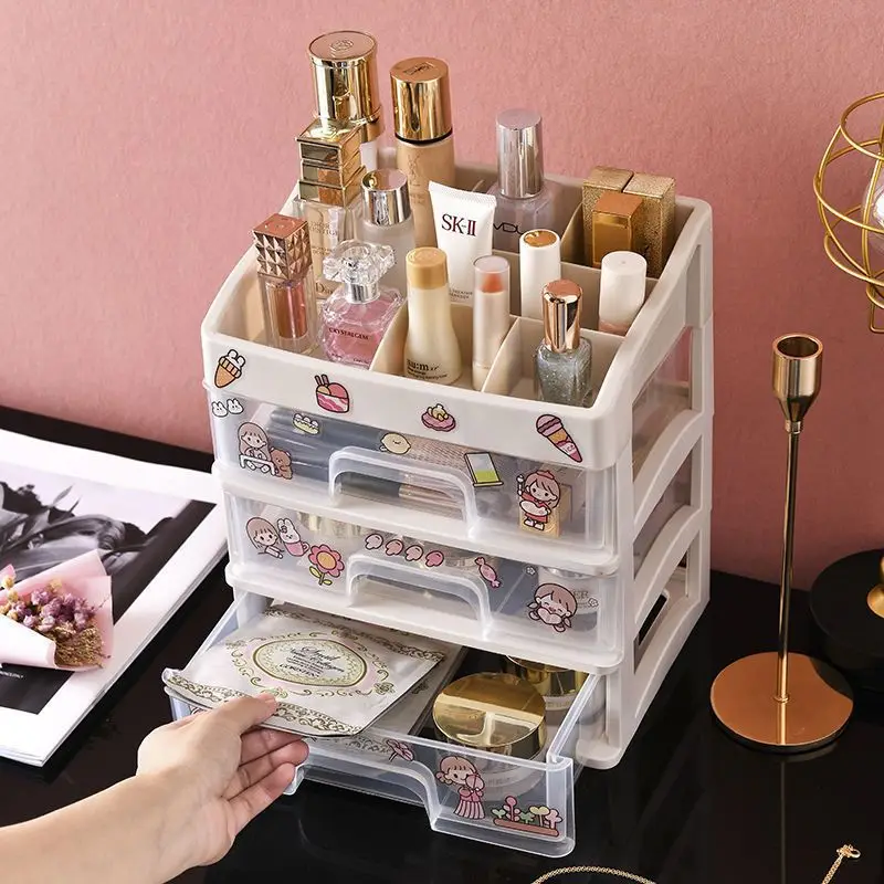 

2/3/4 Layer Makeup Organizers Cosmetics Jewelry Organizer Box Plastic Storage Container With Stickers Bathroom Makeup Organizers
