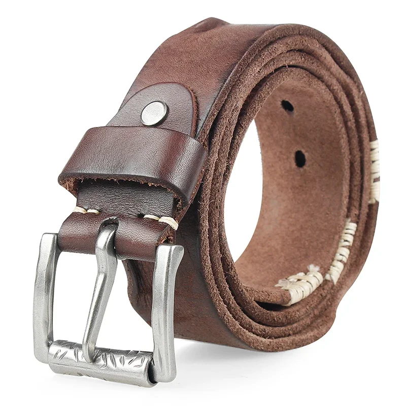 Top Cow Genuine Leather Belts for Men Luxury Jeans Do Old Rusty Pin Buckle Retro Vintage Mens Male Cowboy Belt Ceinture Homme