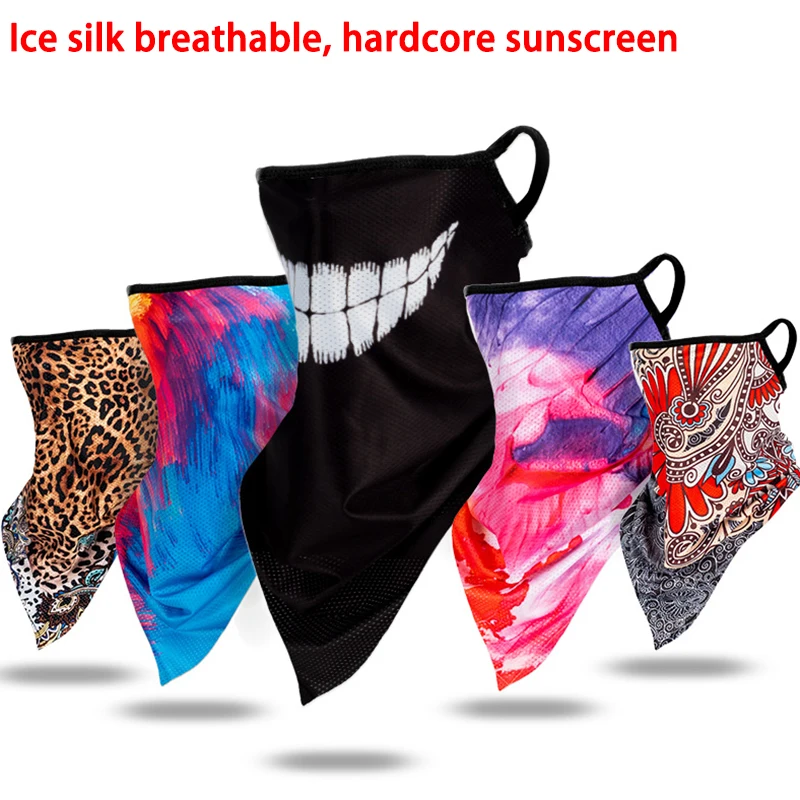 

Summer Hanging Ear Triangle Ice Silk Face Mask Bandana Scarf Cycling Hiking Fishing Skiing Sports Outdoor Sunscreen Neck Warmer