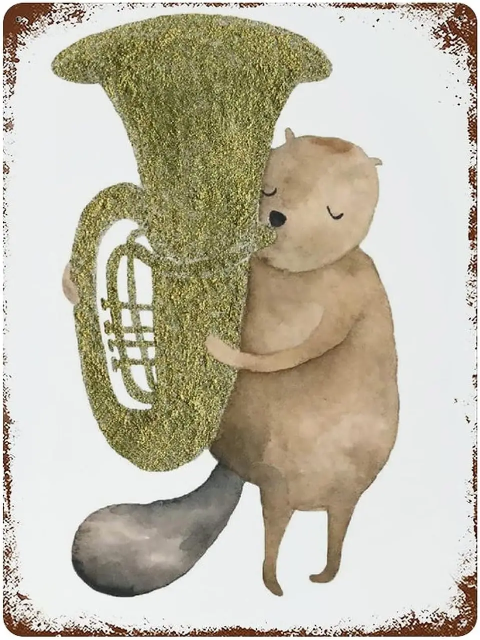 Beaver Playing Tuba Animal Archery Woodland Animals Kids Rooms Tin Sign Vintage Metal Tin Sign For Men Women Decor
