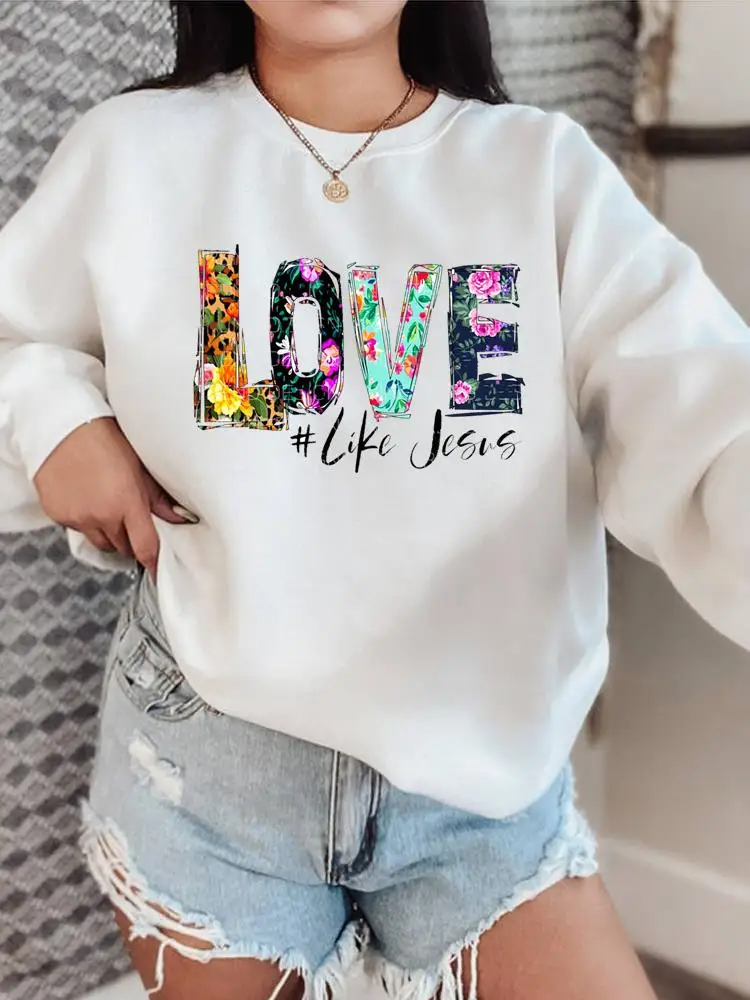 

Love Faith Trend Floral Pullovers O-neck Autumn Fashion Clothing Women Fall Spring Fashion Female Graphic Sweatshirts