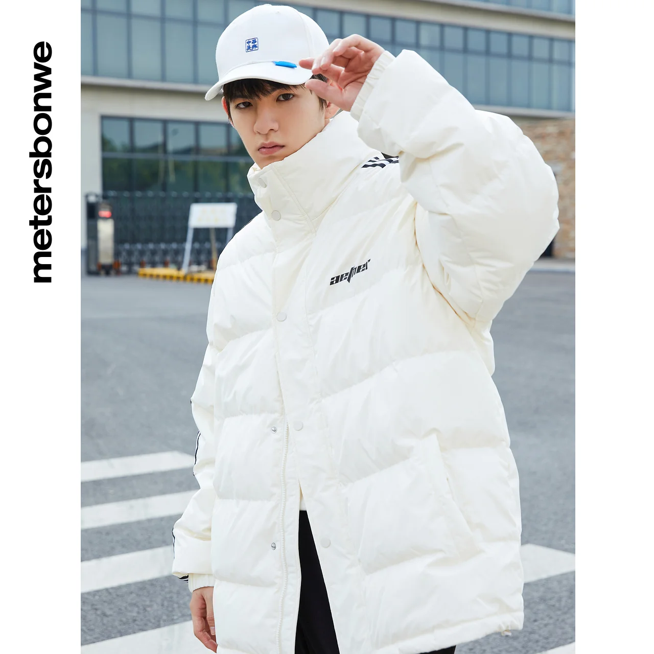 Metersbonwe Sport Style Down Wear For Man Loose 80% Gray Duck Down Stand Collar Solid Color Warm Wear Winter Down Coat
