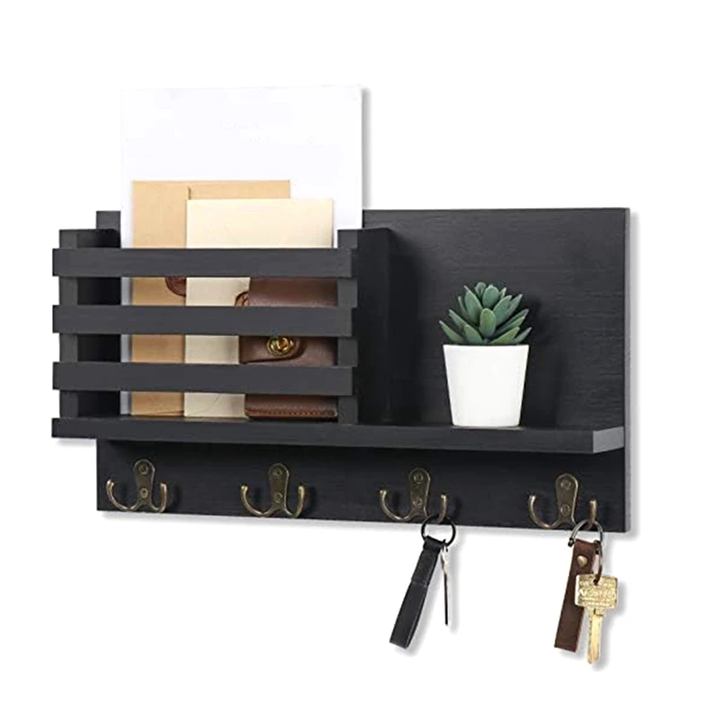 

Mail Holder For Wall-Rustic Mail Organizer With Key Hooks For Hallway Kitchen Farmhouse Decor Easy To Use