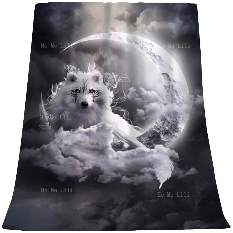 

An Ethereal White Wolf Lies On The Moon And Gazes At Man Flannel By Ho Me Lili Suitable For All Seasons