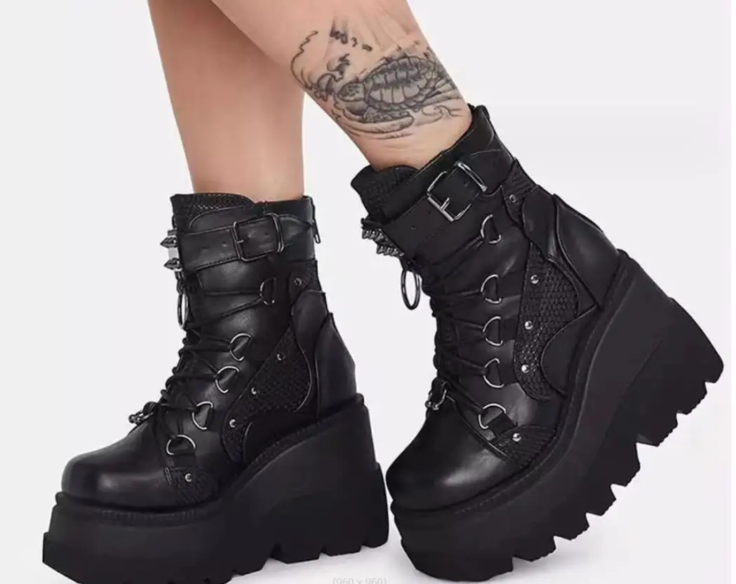 New Platform Ankle Boots For Women Fashion Slip On Thick Bottom Short Boots Autumn Winter Shoes Ladies Elegant Lace-up boots