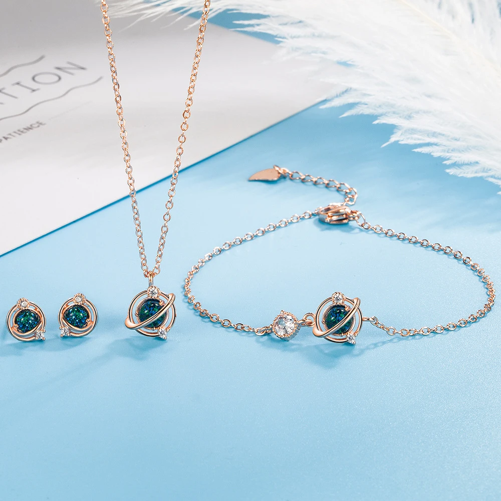 

Real 925 Sterling Silver Universe Planet CZ Necklace Earrings Bracelet Jewelry Set for Woman Wedding S925 Jewelry