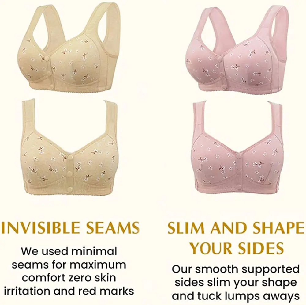 Elderly Charm Daisy Bras Front Snaps Women Wireless Brassiere Underwear Breathable Sport Crop Tops Seamless Bras Large Size Bra 2