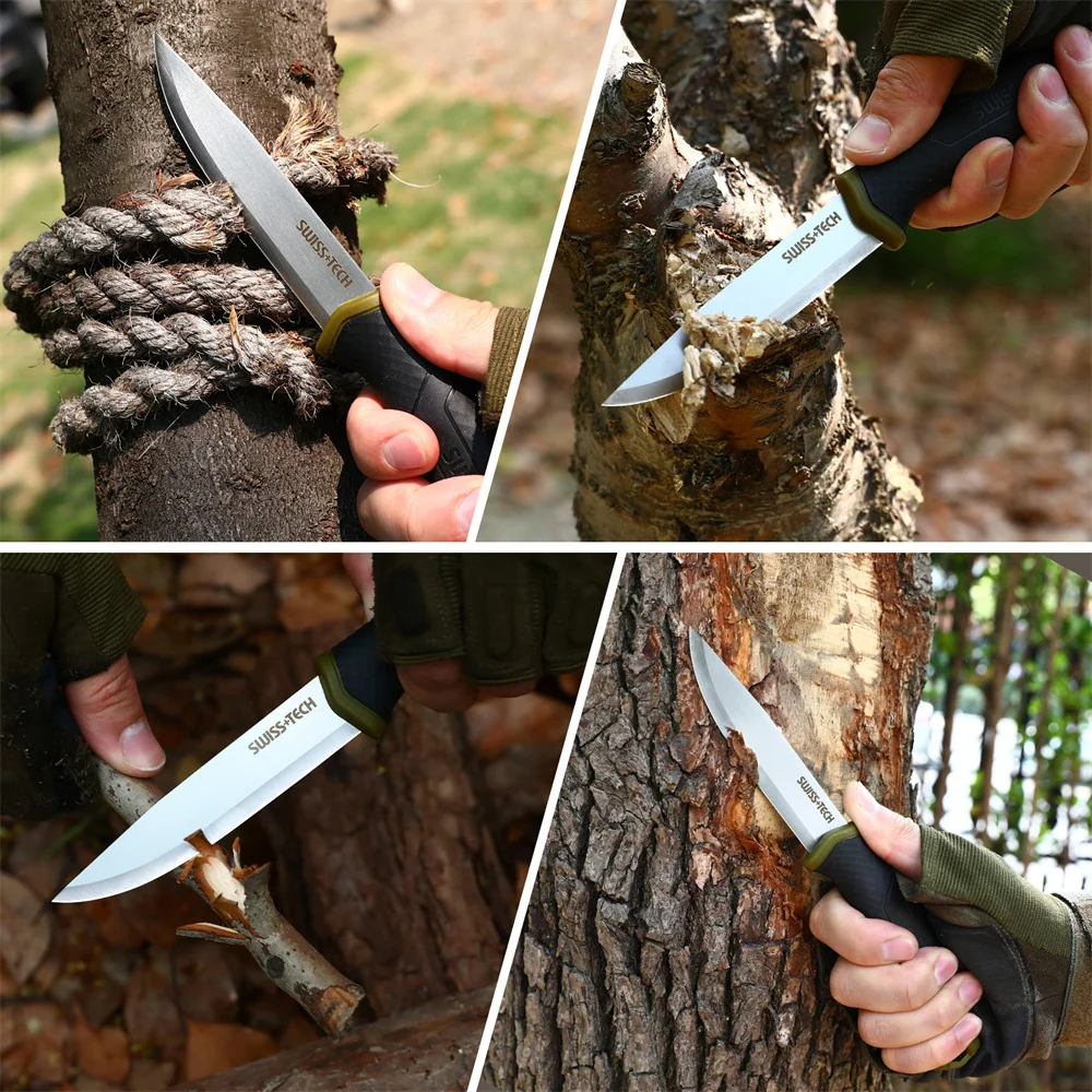 SWISS TECH Fixed Blade Knife Survival Knife with Sheath Knife Tactical Military Hunting Knife Strong Single Edge Great 4