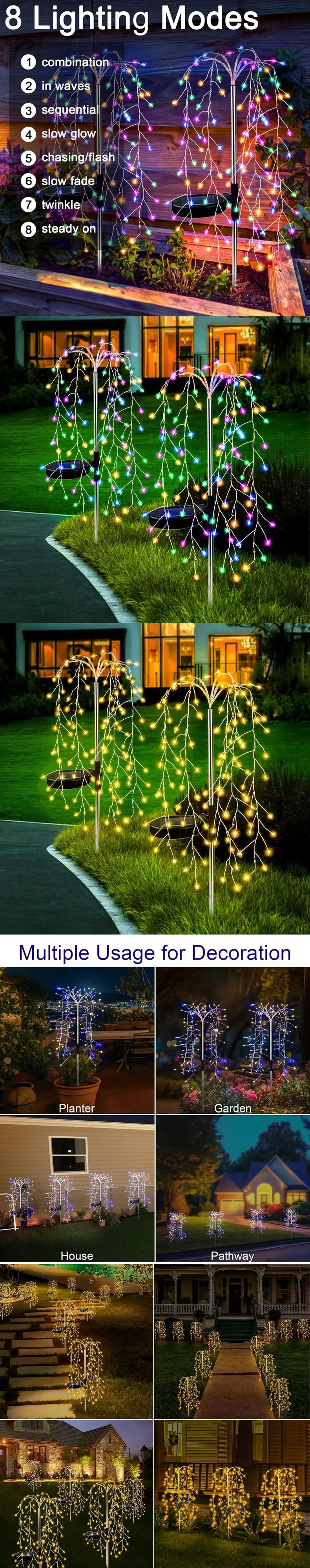 Description Picture 4 of item1/6 Pcs LED Solar Garden Lights Outdoor Copper Wire Waterproof Decorative Lawn Light DIY Firework Lamp Patio Planter Pathway