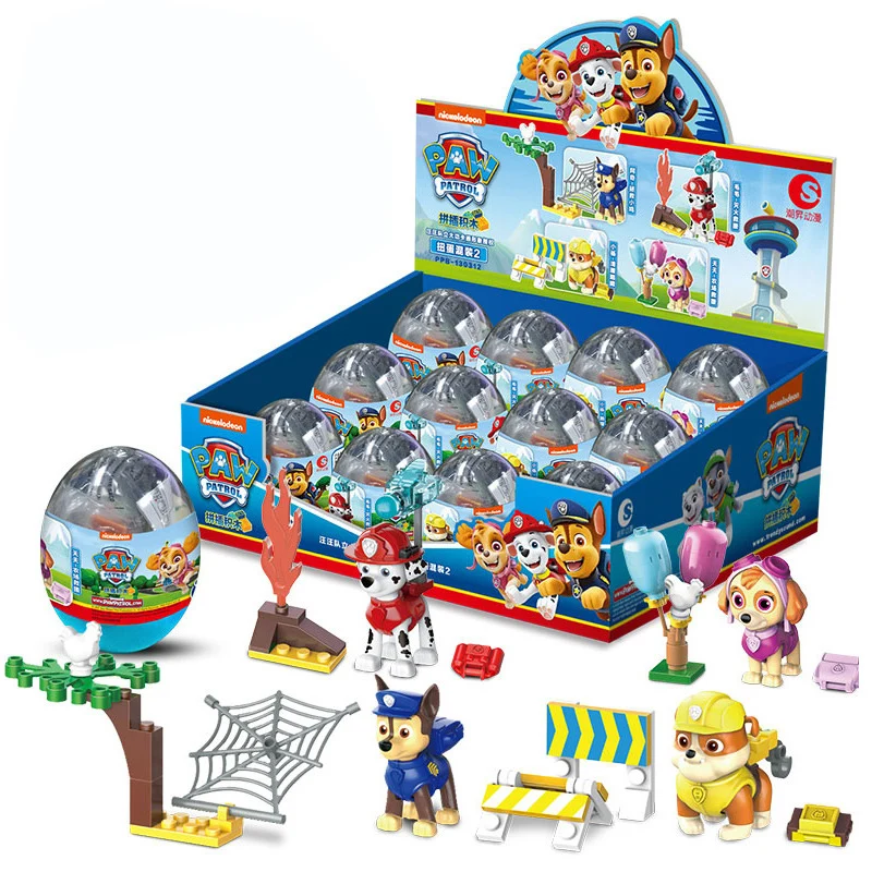 Paw Patrol Egg Toy Anime Action Figure Chase Marshall Skye Macerie Rescue Building Block Con Accessorio Patrulla Cina Regalo Per Bambini