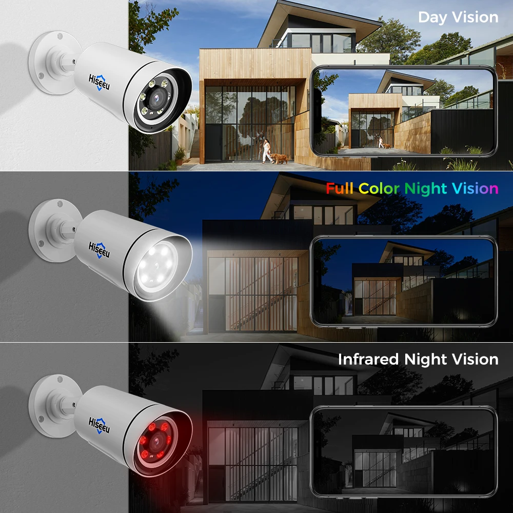 Hiseeu-cámara IP de seguridad para exteriores, videovigilancia POE, grabación de Audio, CCTV, alarma de movimiento de calle, visión nocturna a Color, ONVIF, 4K, 8MP