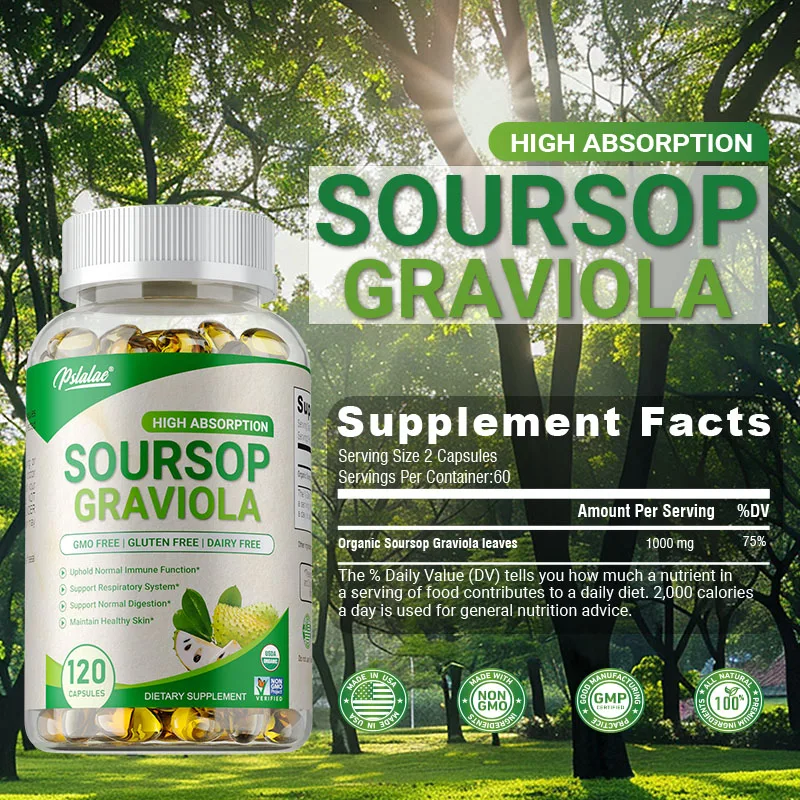 Soursop Graviola Capsules Antioxidant Promotes Digestion Cell Health Boosts Immunity Improves Mood