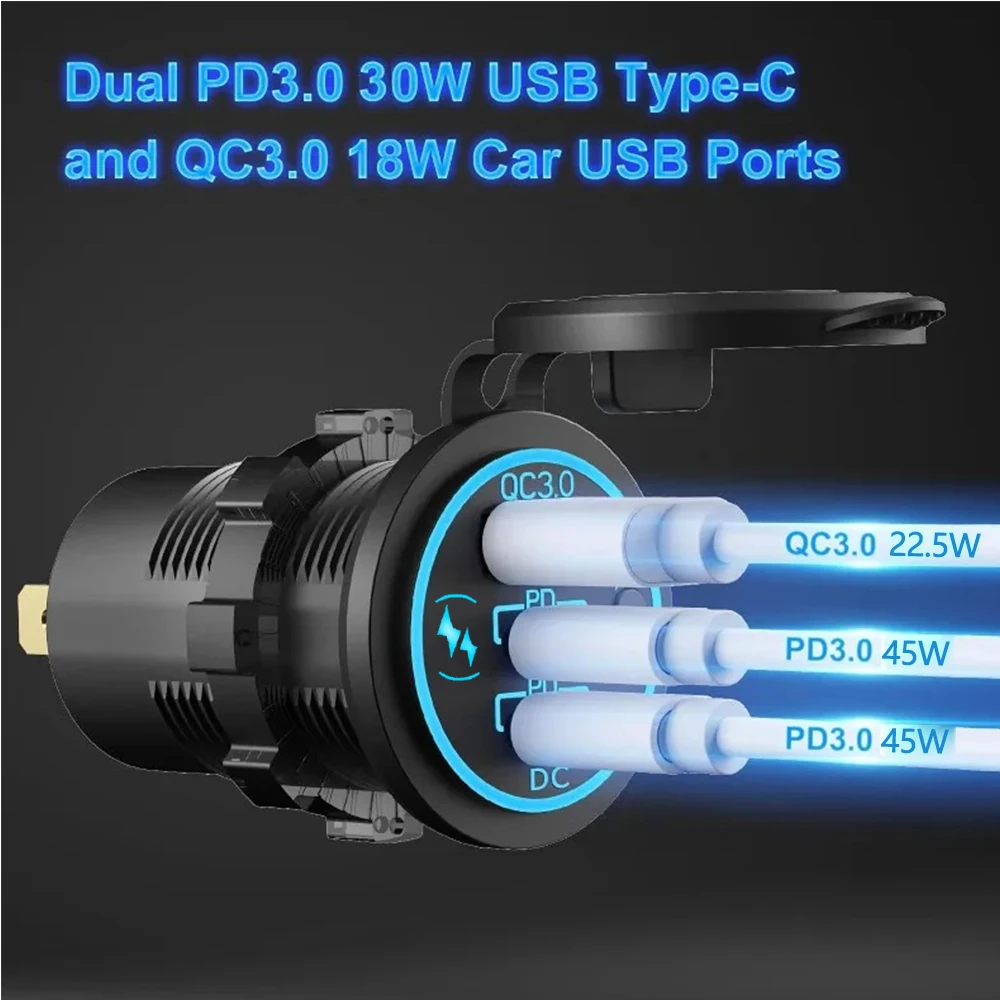 Presa di Ricarica Rapida PD+QC3.0 Dual USB, Presa Camper USB C di Tipo C con Interruttore ON/OFF, Presa Auto PD2.0 Type-C e USB QC3.0, per 12V~26V Auto Bus ATV Camion Marini(2 PCS Presa di Ricarica Rapida PD+QC3.0 Dual USB, Presa Camper USB C di Tipo C con Interruttore ON/OFF, Presa Auto PD2.0 Type-C e USB QC3.0, per 12V~26V Auto Bus ATV Camion Marini(2 PCS