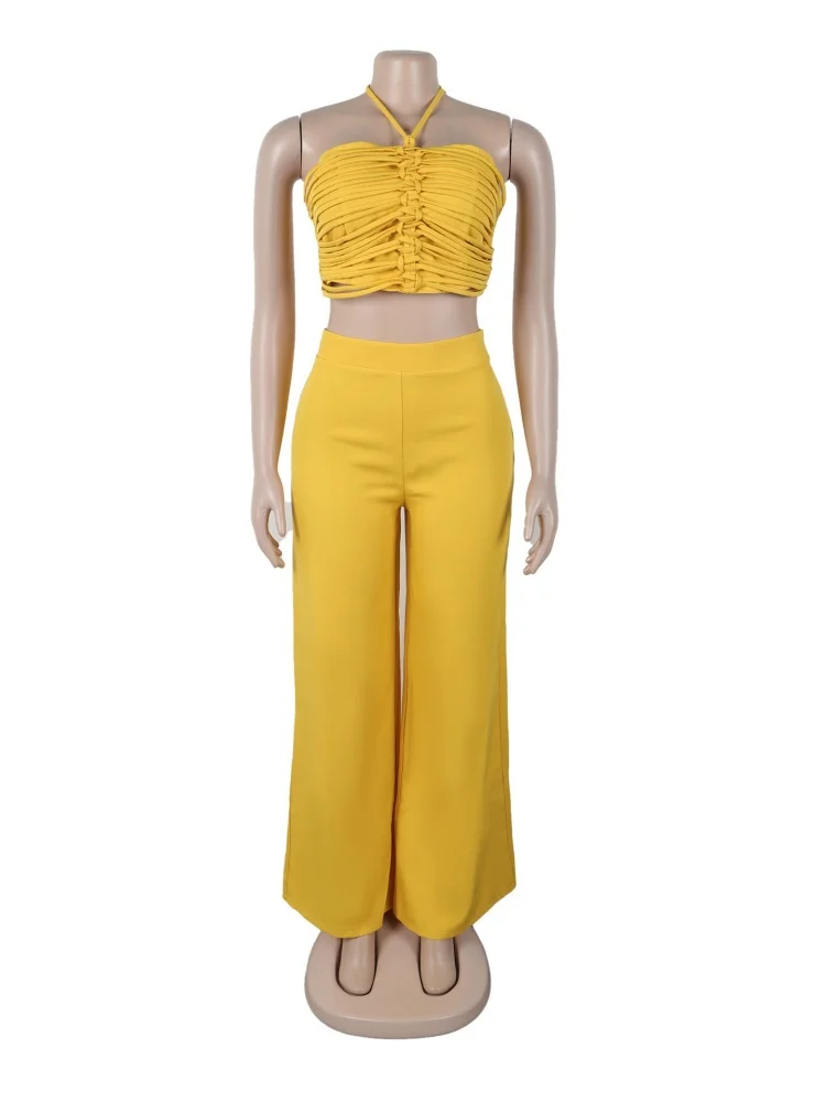 Wmstar Two Piece Outfits Women Pants Sets Wholesale Drawstring Top High Waist Side Zipper Loose Matching Suit Drop Shopping