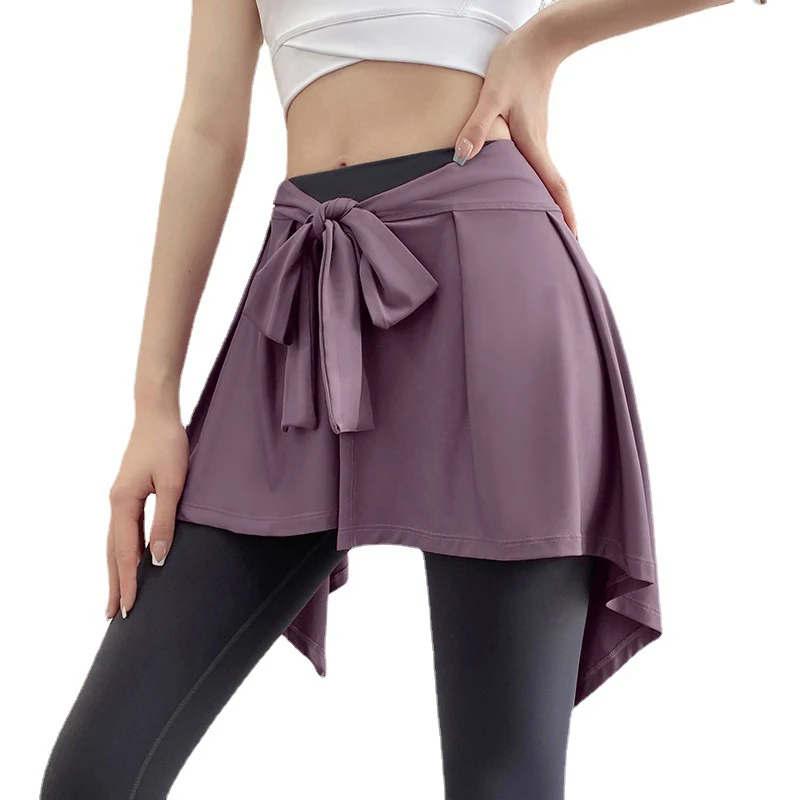 Women Tennis Self-Tie Athletic Sports Yoga Short Skirt Anti-Shine Fart Curtain Strap One Piece Skirt Outside Hip Towel