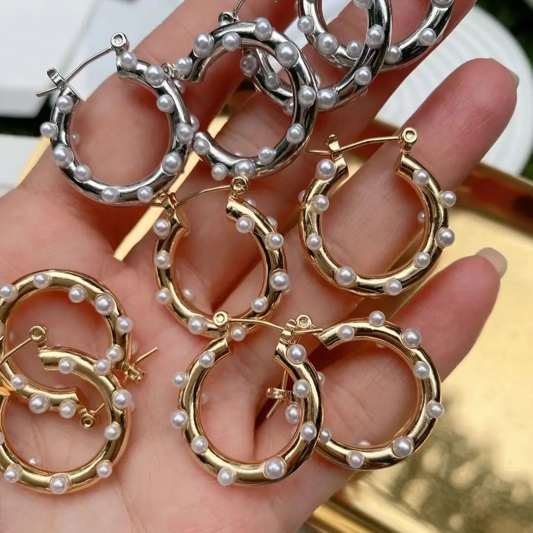 

5Pairs Luxury Delicate Classic Freshwater Pearl Stacking Earrings Gold Plated C Hoop Earrings for Women Jewelry Gifts