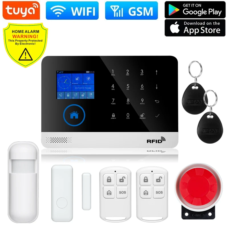 Smart Life Alarm System for Home WIFI GSM Security Alarm Host 433mhz Door and Motion Sensor Tuya Smart Alexa App control
