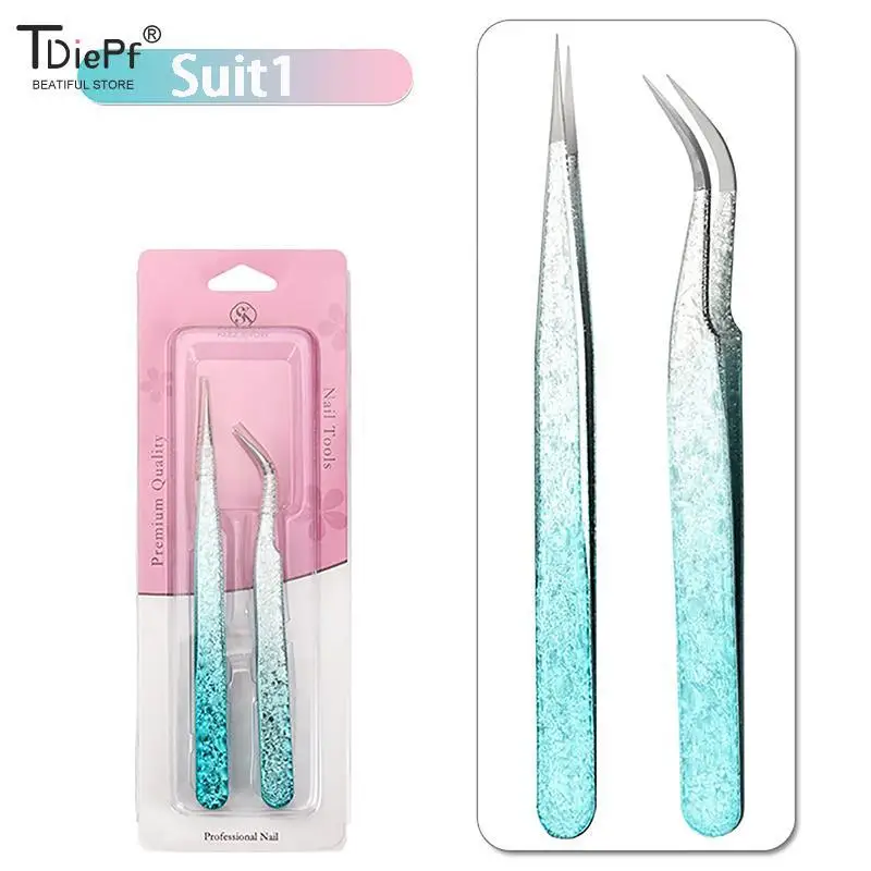 Eyelash Tweezers 2Pcs Ice Flower Anti-static 3D Accurate