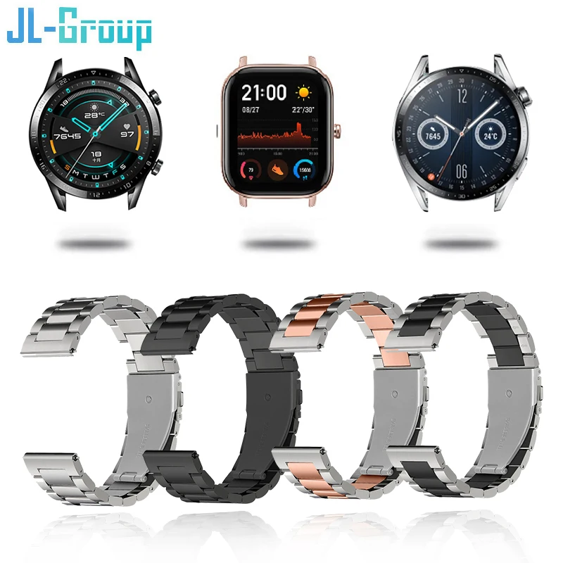 

20mm Stainless Steel Strap For Amazfit Bip S GTS 2 3 4 Mini Band With TPU Case Screen Protector Metal Bracelet For Watchband