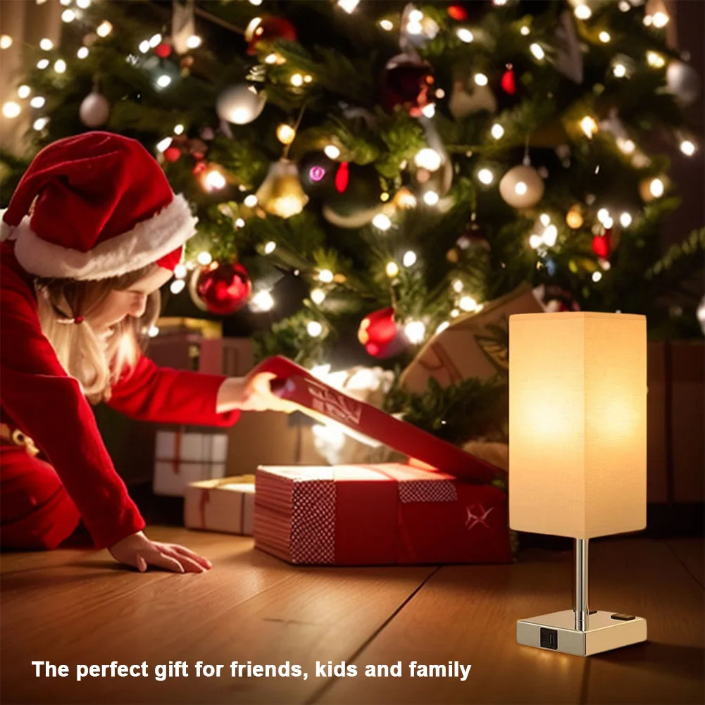 USB C + A 충전 포트가 있는 침대 옆 램프, 듀얼 AC 콘센트, 책상 램프, LED 전구, 침실, 거실, 사무실용 야간 조명