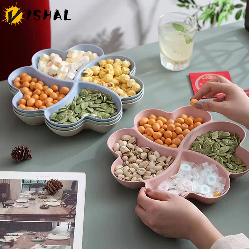 Fruit Plate Heart Shaped Creative Plates Storage Box Dried Fruit Snack Divided Candy Dessert Container