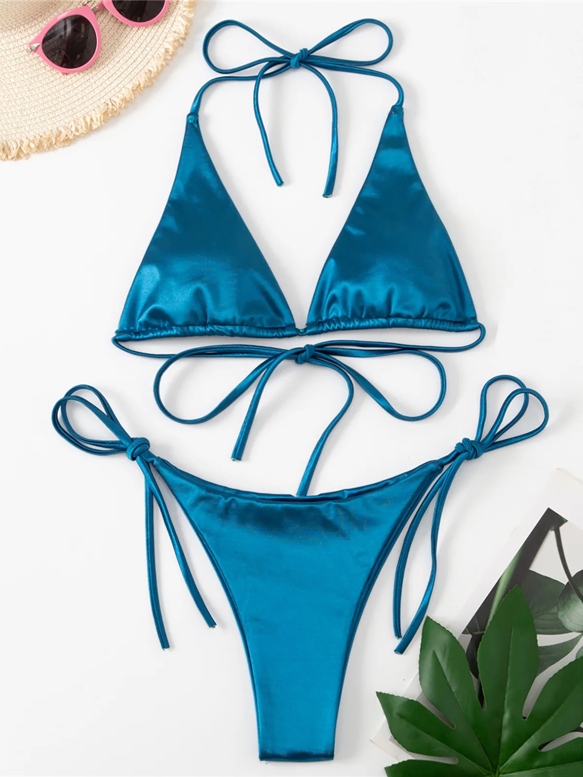 Sexy 13 colori Halter Satin Bikini brasiliano Donna Costumi da