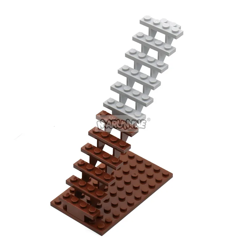 Marumine 10PC 계단 MOC 벽돌 7x4x6 집 계단 스트레이트 오픈 30134 단계 사다리 모듈 형 내 도시 빌딩 블록 입자