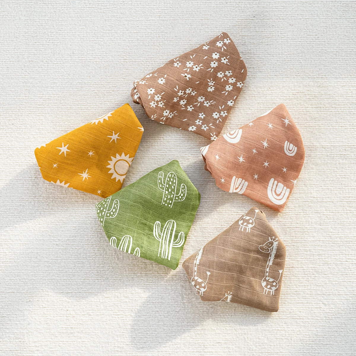 HappyFlute 60*60cm 5Pcs/set Muslin Swaddle Feeding Burp Cloth Newborn Soft Cotton&Bamboo Baby Blanket Wipe 2