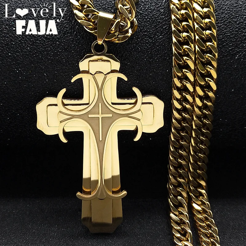 Luxus Layered Kreuz Anhänger Halskette Männer Zubehör Edelstahl Kette Männliche Halsketten Schmuck Geschenke kragen hombreN6134 – Detail 8