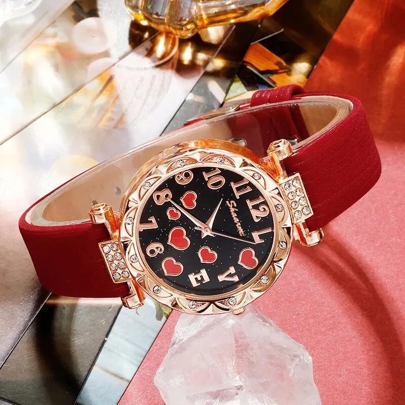 5Pcs Set Fashion Heart Bracelet Set Ladies Elegant Dress Clock Luxury Casual Simple Watches for Women Montre Femme 5
