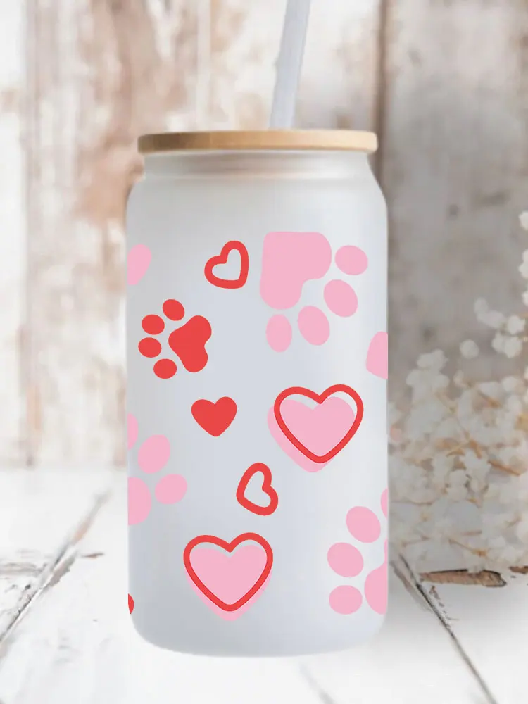 UV DTF Transfer Sticker Valentine Heart 16oz Libbey Glasses Wraps Bottles Cup Can DIY Waterproof Decals D2677 dtf transfer sticker