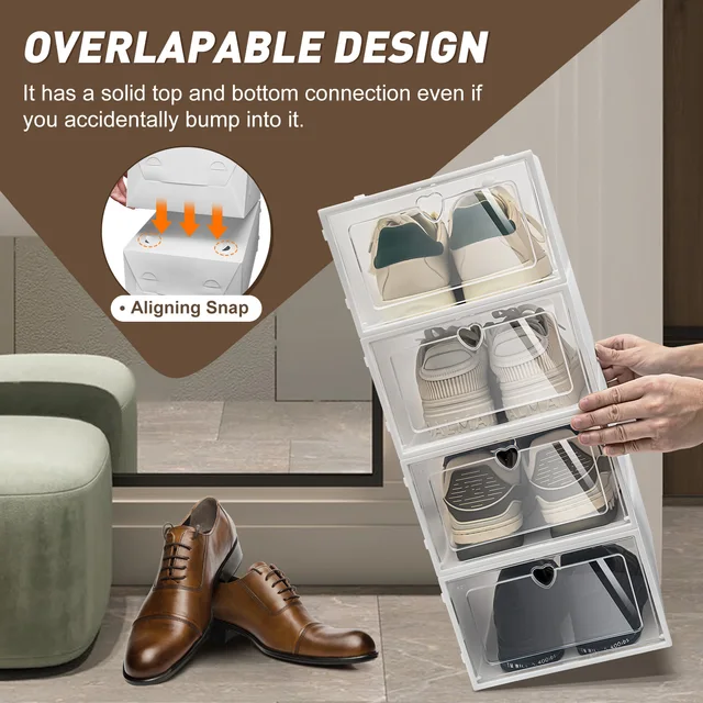 thumbnail image 2 of 2-Pack Fabric Shoe Organizer Storage Boxes - Foldable With Clear Cover, 16 Compartments For Closet 2 of 13