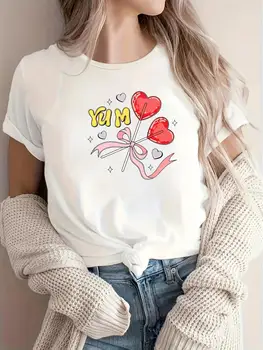 Valentine'S Day Themed Heart Print Loose And Comfortable T-Shirt, Moisture-Wicking And Breathable, Flattering Fit, Women'S Casua 2
