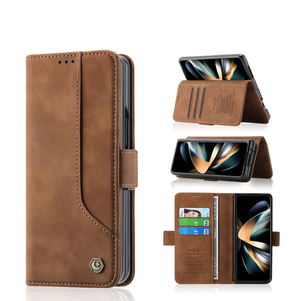 

Винтажный кожаный чехол с магнитной застежкой и карманом для карт для Galaxy Z Fold 4, тонкий кошелек, складной защитный чехол с держателем для карт