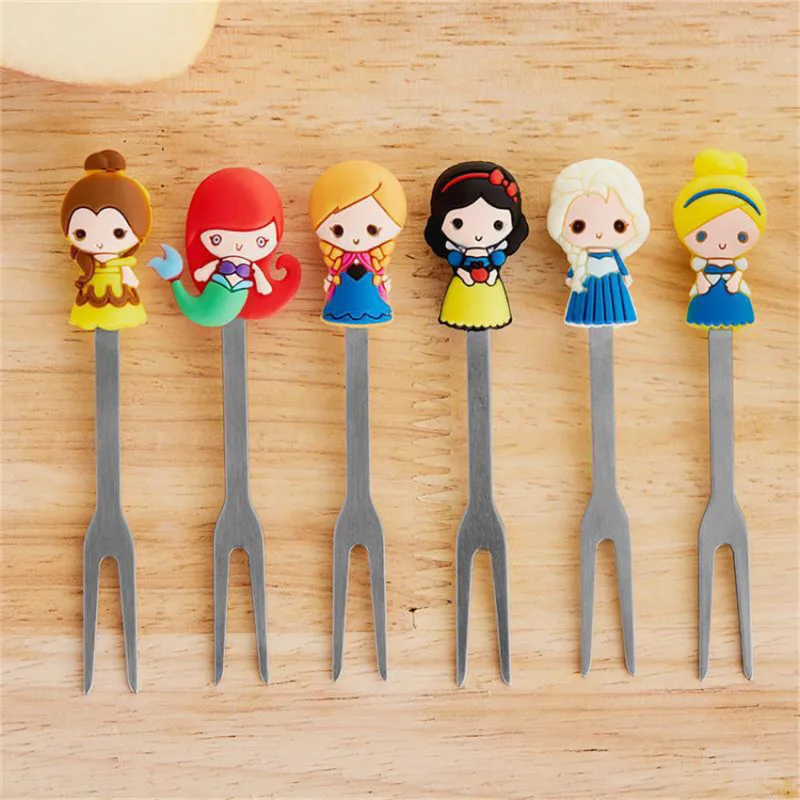 6pcs Fruit Forks For Children Cute Princess Stainless Steel Dessert