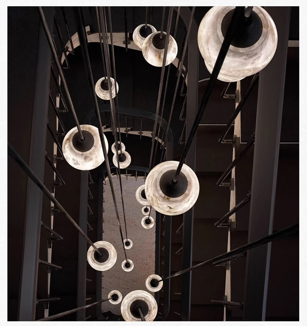 Moderne Stein Pendelleuchte Luxus Weiß Marmor Pendelleuchte Für Wohnzimmer Flur Kunst LED Esszimmer Hängeleuchte – Detail 14