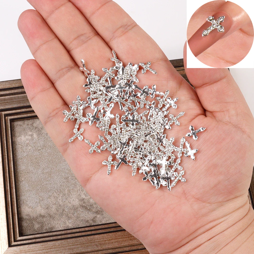 

10Pcs Classic Rhinestones Cross 3d Nail Charms Virgin Mary Nail Art Charms Metal Nails Art Alloy Jewelry Manicure Tools CH-SS3#S