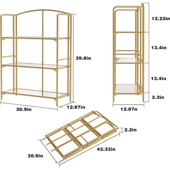 Book Shelf 3 Tier Gold Bookshelf Free Shipping Metal Book Shelf for Storage Folding Bookcase for Office Organization and Storage 5