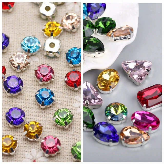 10pcs Colorful Teardrop-shaped Hand-sewn Rhinestone Claw Studs For