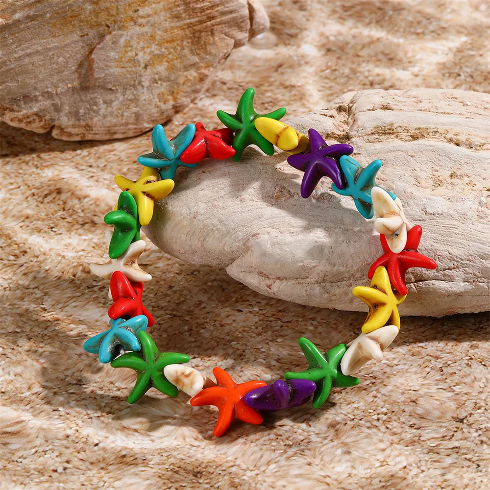 Cute Turtle Starfish Shell Hand Knitting Bracelets For Women Multicolor Sea Star Round Beads Bracelet Jewelry Summer Accessories